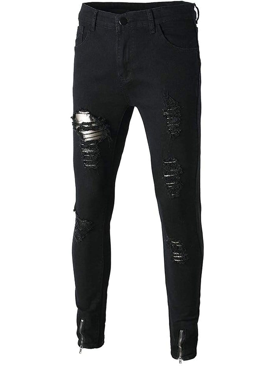 Slim Fit Ripped Jeans Men's Casual Street Style Distressed - Temu Bahrain